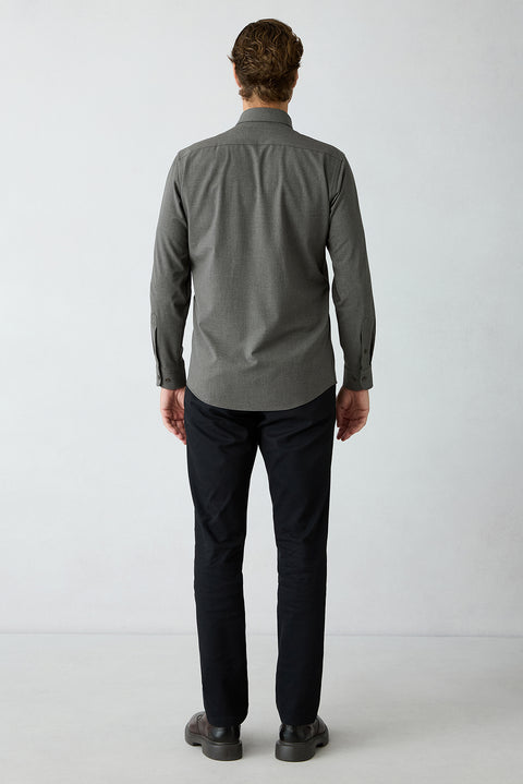 Medium Brown Long Sleeve Regular Fit Plain Shirt