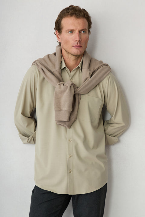 Medium Mink Long Sleeve Regular Fit Plain Shirt