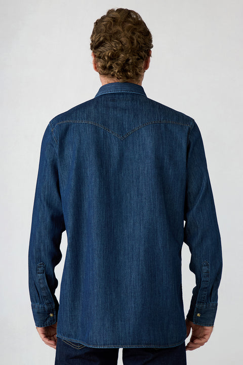Koyu Lacivert Uzun Kol Regular Fit Denim Gömlek