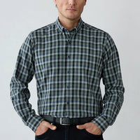 Khaki Long Sleeve Regular Fit Plaid Cotton Shirt