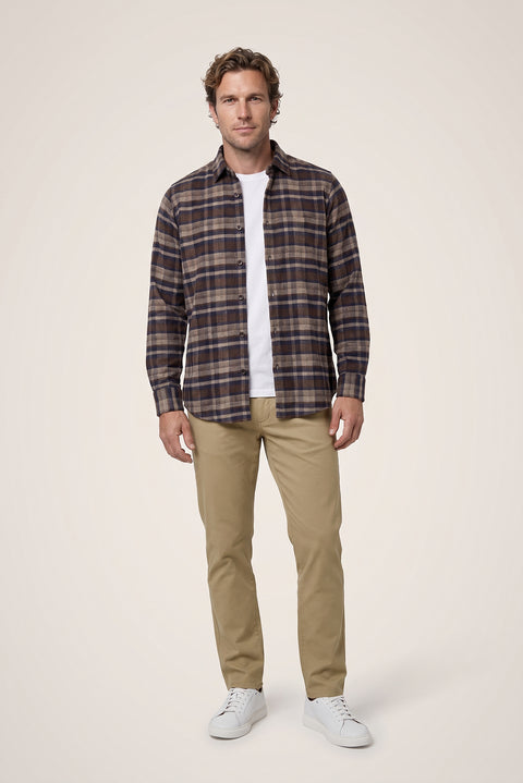 Dark Brown Regular Fit Flannel Plaid Long Shirt