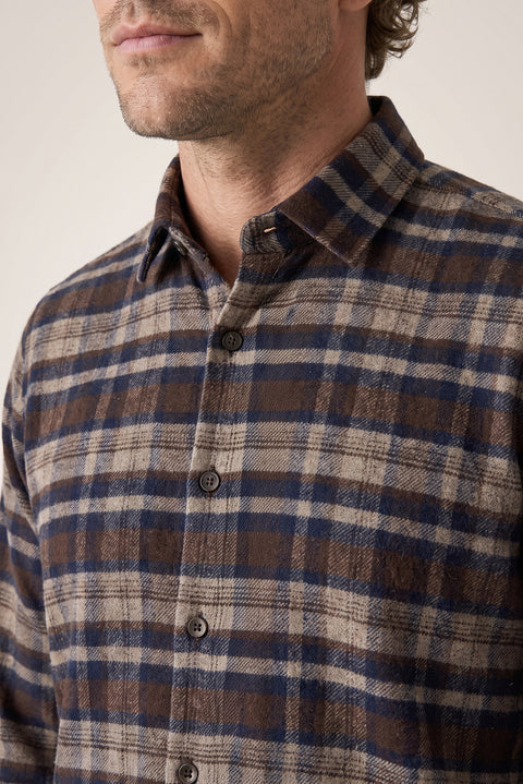 Dark Brown Regular Fit Flannel Plaid Long Shirt