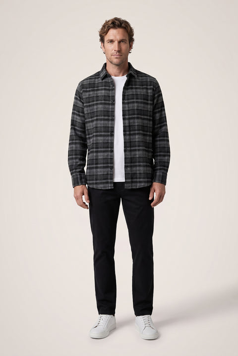 Dark Anthracite Regular Fit Flannel Plaid Long Shirt