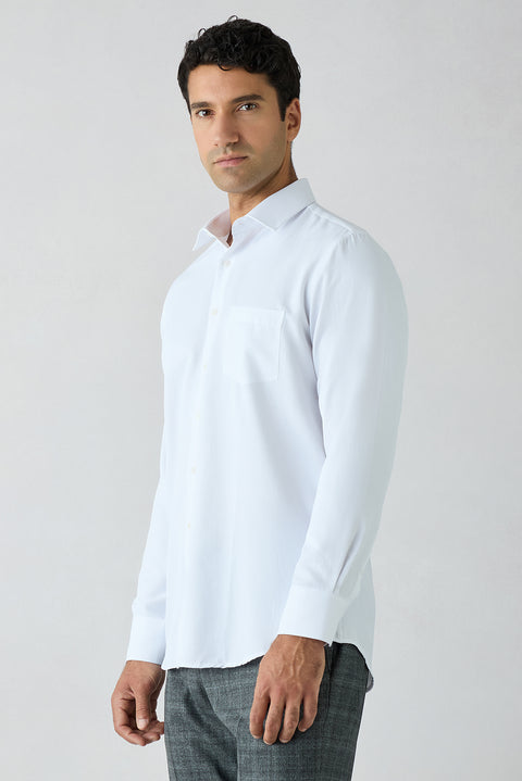 White Long Sleeve Regular Fit Dobby Cotton Shirt