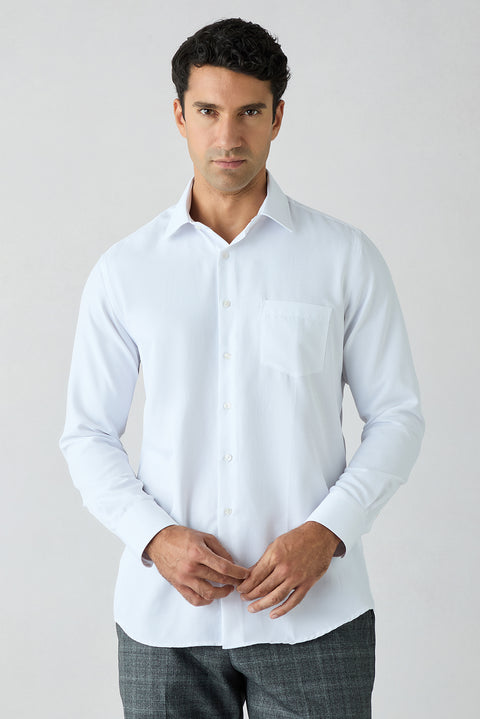 White Long Sleeve Regular Fit Dobby Cotton Shirt