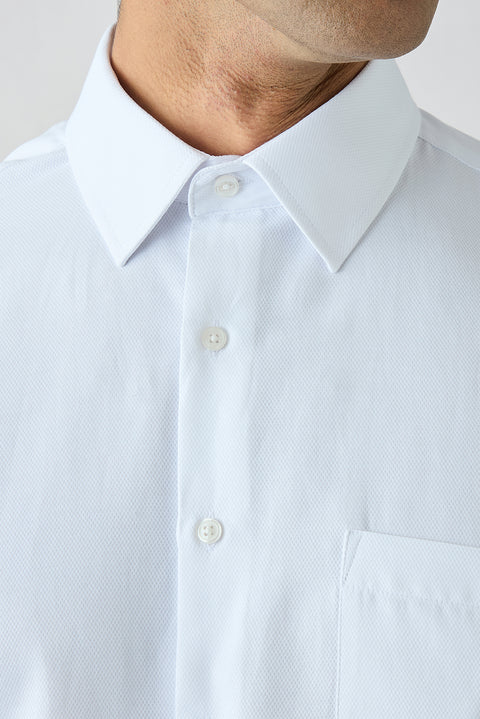 White Long Sleeve Regular Fit Dobby Cotton Shirt