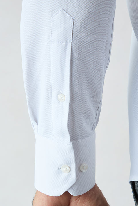 White Long Sleeve Regular Fit Dobby Cotton Shirt
