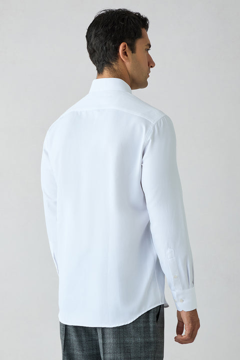 White Long Sleeve Regular Fit Dobby Cotton Shirt