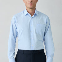 Light Blue Long Sleeve Regular Fit Plaid Cotton Shirt
