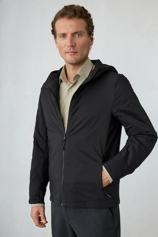 Siyah Regular Fit Düz Kapüşonlu Mont