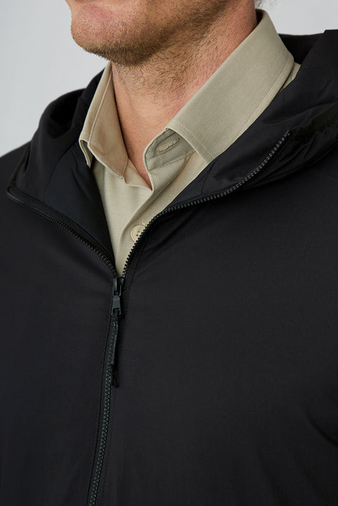 Black Regular Fit Plain Hooded Coat