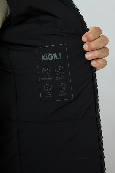 Black Regular Fit Plain Hooded Coat