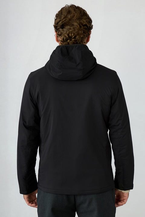 Black Regular Fit Plain Hooded Coat