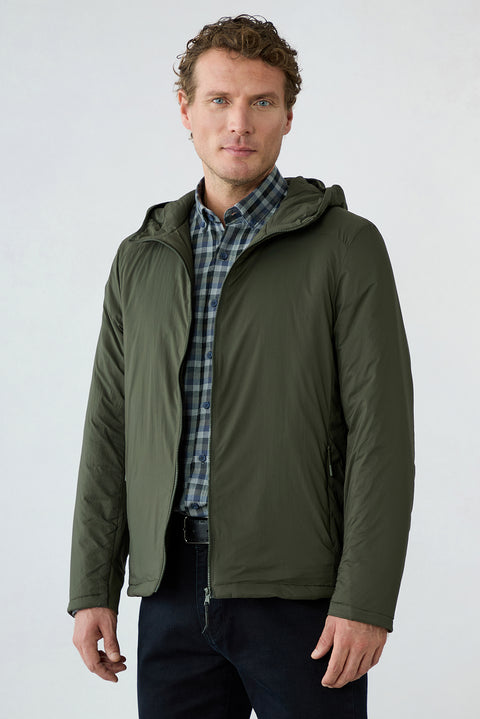 Mid Khaki Regular Fit Plain Hooded Jacket