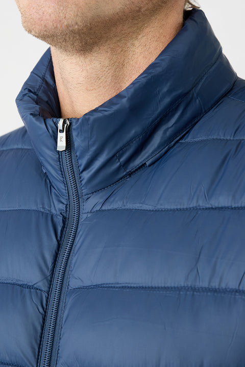Dark Navy Regular Fit Stand-Up Collar Plain Quilted Casual Jacket