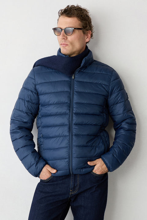 Dark Navy Regular Fit Stand-Up Collar Plain Quilted Casual Jacket