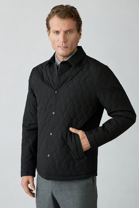 Black Regular Fit Shirt Collar Snap Button Jacket