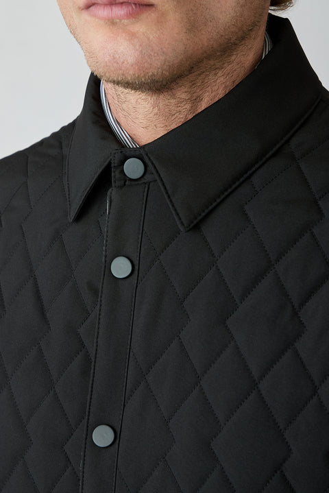 Black Regular Fit Shirt Collar Snap Button Jacket