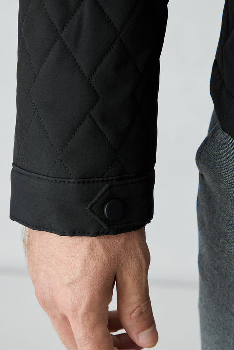 Black Regular Fit Shirt Collar Snap Button Jacket