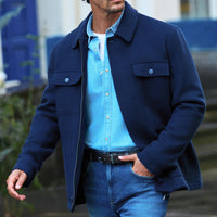 Dark Navy Regular Fit Stand-Up Collar Zippered Jacket