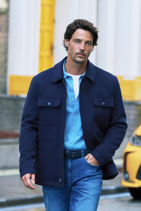 Dark Navy Regular Fit Stand-Up Collar Zippered Jacket