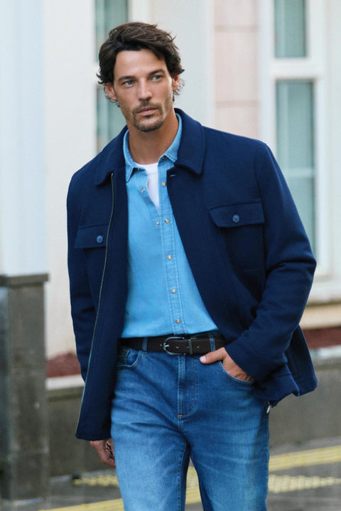 Dark Navy Regular Fit Stand-Up Collar Zippered Jacket