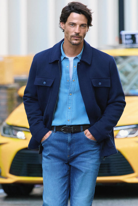 Dark Navy Regular Fit Stand-Up Collar Zippered Jacket