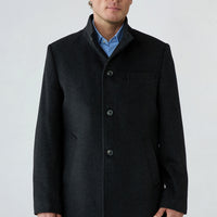 Dark Anthracite Regular Fit Stand-Up Collar Plain Classic Coat
