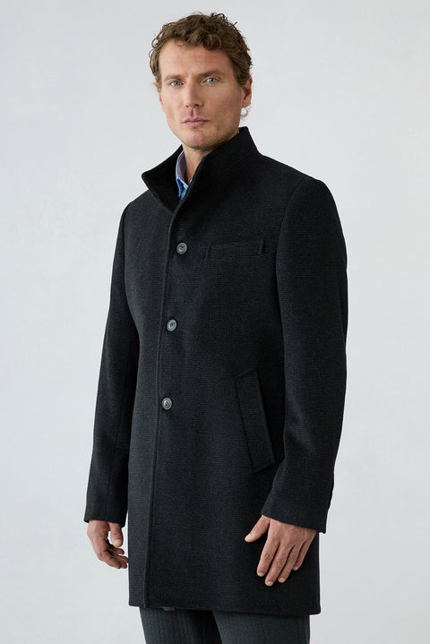 Dark Anthracite Regular Fit Stand-Up Collar Plain Classic Coat