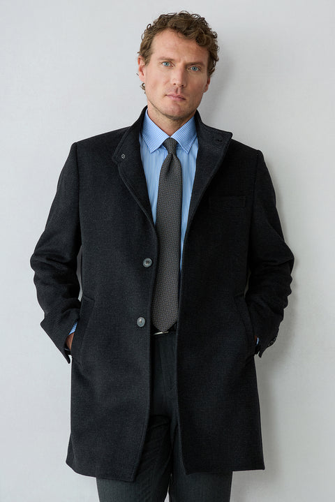 Dark Anthracite Regular Fit Stand-Up Collar Plain Classic Coat