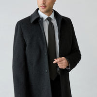 Medium Gray Regular Fit Shirt Collar Plain Cashmere & Wool Blend Overcoat