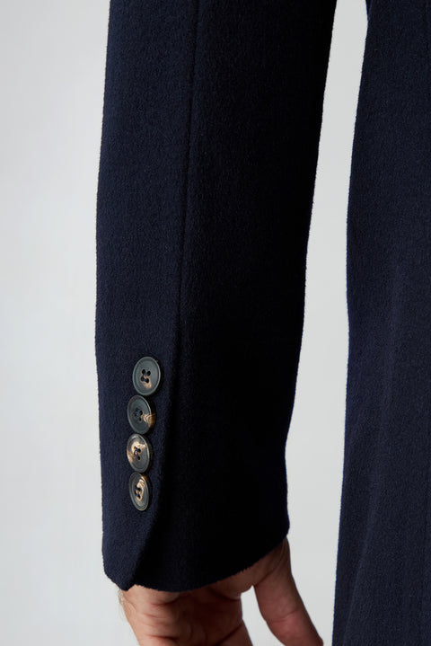 Dark Navy Regular Fit Notch Lapel Plain Wool & Cashmere Blend Coat