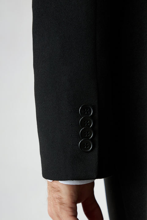 Black 6 Drop Regular Fit Notch Lapel Plain Coat