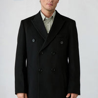 Black 6 Drop Regular Fit Double-Breasted Notch Lapel Plain Coat
