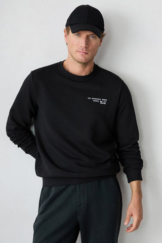 Siyah Bisiklet Yaka Oversize Pamuklu Sweatshirt
