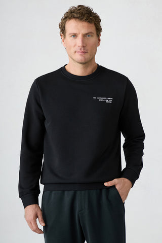 Siyah Bisiklet Yaka Oversize Pamuklu Sweatshirt