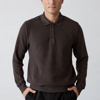 Koyu Kahve Polo Yaka Regular Fit Pamuklu Sweatshirt