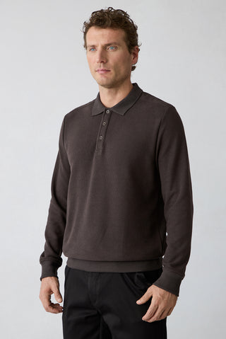 Koyu Kahve Regular Fit Pamuklu Polo Yaka Sweatshirt