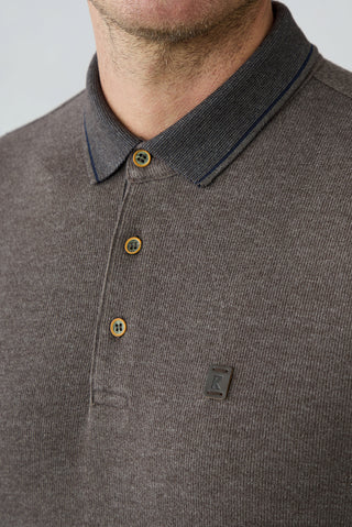 Açık Kahve Melanj Polo Yaka Regular Fit Pamuklu Sweat Shirt