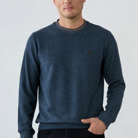 Medium Navy Mélange Crew Neck Regular Fit Cotton Sweatshirt