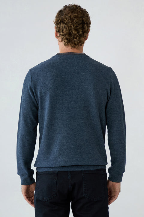 Medium Navy Mélange Crew Neck Regular Fit Cotton Sweatshirt