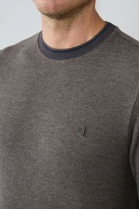 Light Brown Mélange Crew Neck Regular Fit Cotton Sweatshirt