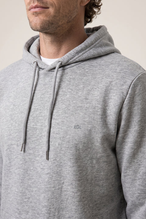 Orta Gri Melanj Kapüşonlu Cepli Regular Fit Üç İplik Şardonlu Sıcak Tutan Pamuklu Basic Sweatshirt