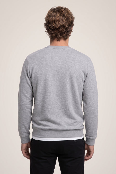 Orta Gri Melanj Bisiklet Yaka Regular Fit Pamuklu Üç İplik Şardonlu Sıcak Tutan Basic Sweatshirt