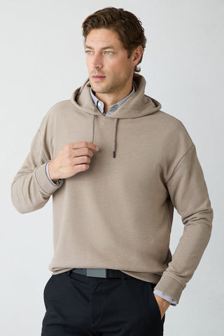 Açık Kahve Melanj Oversize Düz Kapüşonlu Pamuklu Sweatshirt