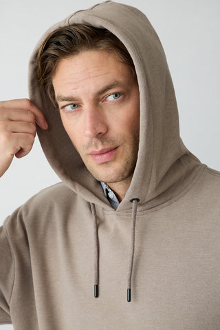 Açık Kahve Melanj Oversize Düz Kapüşonlu Pamuklu Sweatshirt