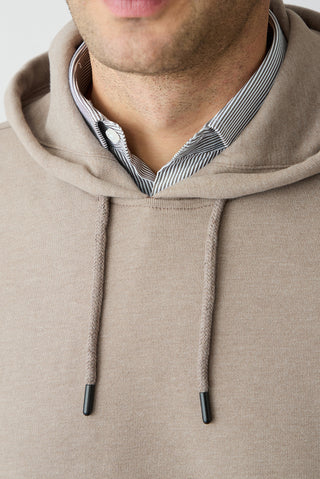 Açık Kahve Melanj Oversize Düz Kapüşonlu Pamuklu Sweatshirt