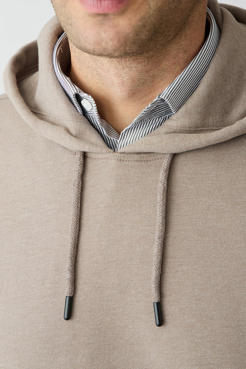 Light Brown Melange Oversize Plain Hooded Cotton Sweatshirt