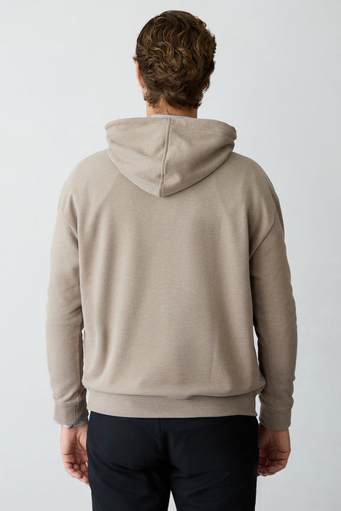 Light Brown Melange Oversize Plain Hooded Cotton Sweatshirt