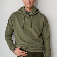 Orta Haki Melanj Kapüşonlu Regular Fit Pamuklu Sweatshirt